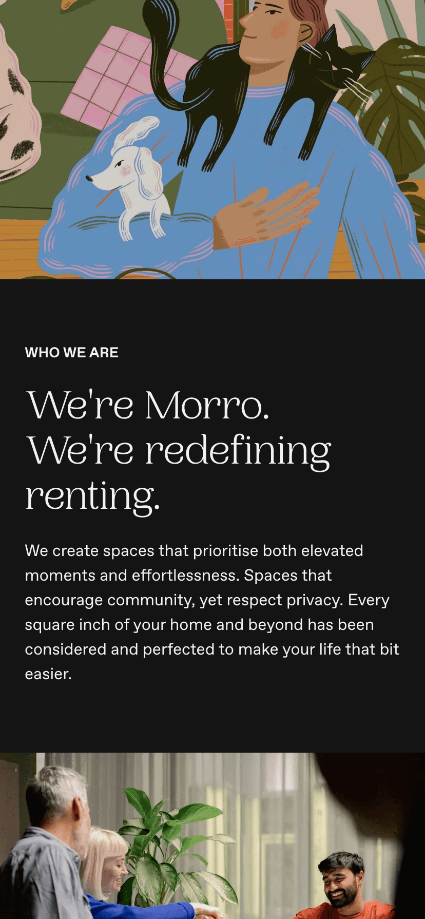 Morro mobile about us page design, hero section