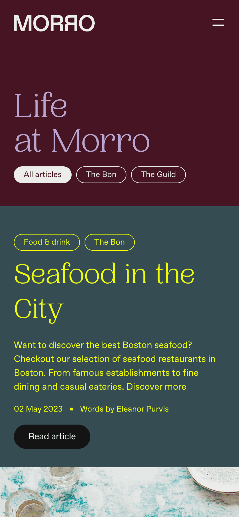 Morro mobile blog design, hero section